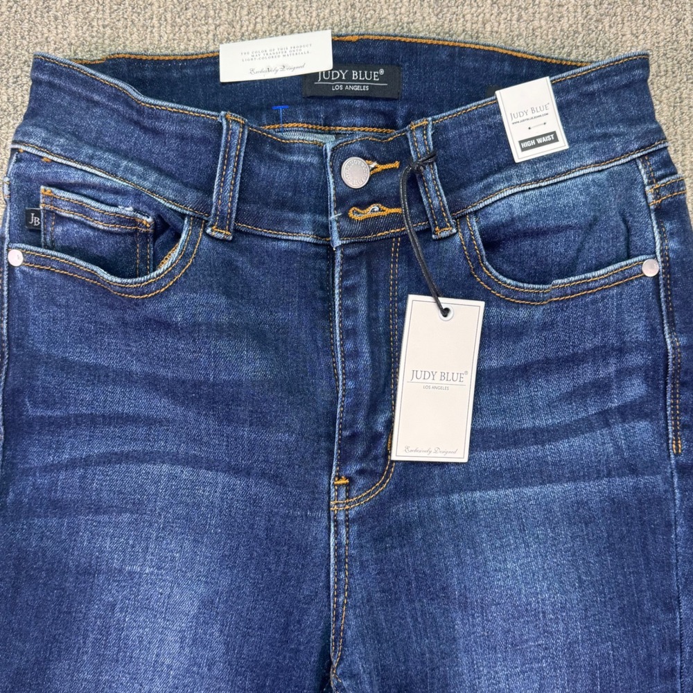 Judy Blue High Waist Bootcut Jeans Frayed Hem Dark Wash JB82568DK Size 7/28 - Picture 4 of 9